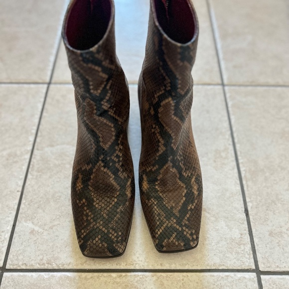 MM6 MAISON MARGIELA Brown Snake Leather Square Toe Zipper Heel Boots 7.5 7 6 6.5 - Picture 6 of 12